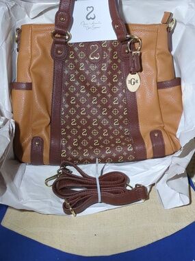 Open Hearts Two-Tone Brown & Tan Patterned Tote  NOW ONLY $75